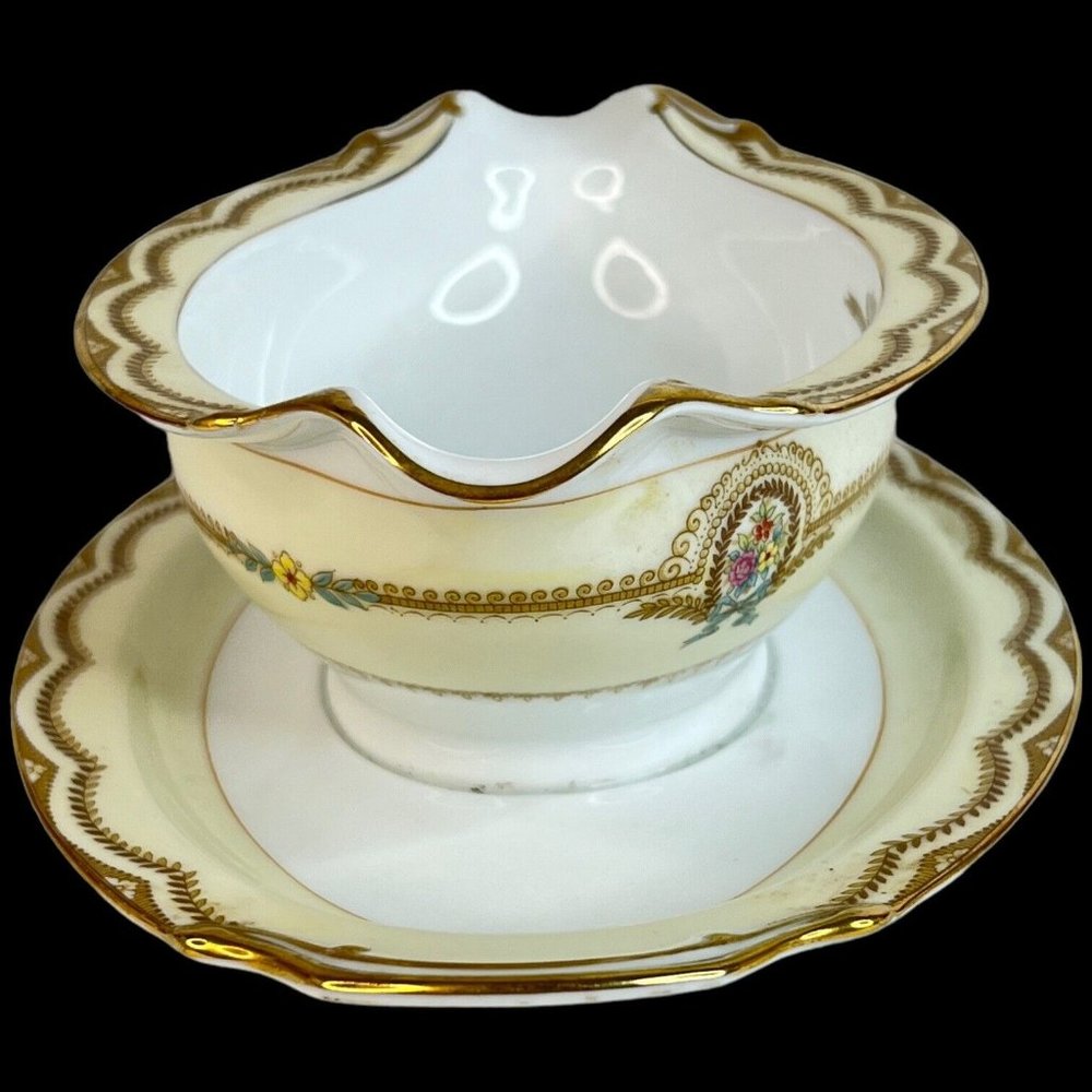 Vintage Noritake China Serena Gravy Boat With Attached Underplate Dish Floral - Picture 6 of 7